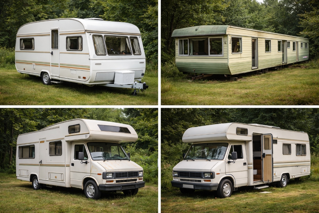 Ein großes Wohnmobil bereit zur Entsorgung